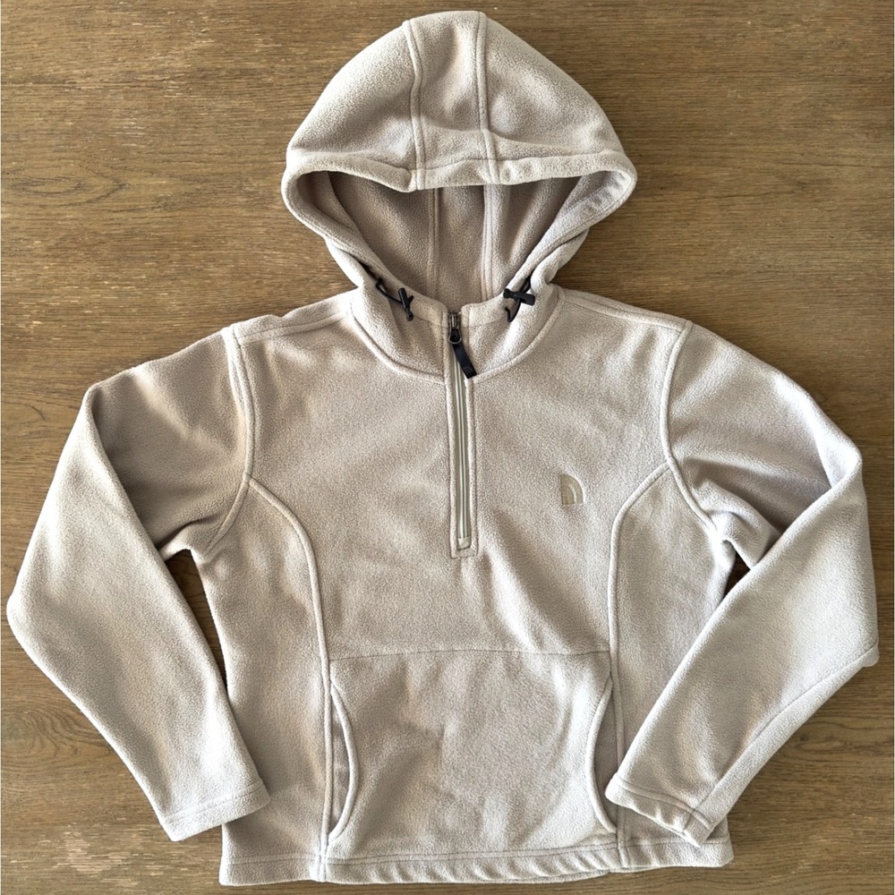 The North Face 1/4 Zip Hooded Fleece Warm & Soft Pullover-Beige-Women's Size Med